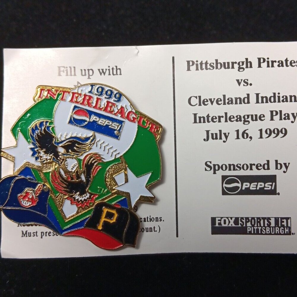 MLB Interleague Play Pin 1999 Cleveland Indians Pittsburgh Pirates Pepsi Pinback